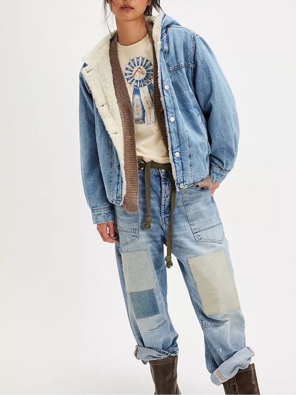 FREE PEOPLE x We The Free Asher Cozy Denim Jacket size large